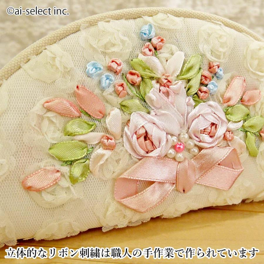 メガネケース リボン刺繍 薔薇 ビーズ 眼鏡ケース めがね サングラス