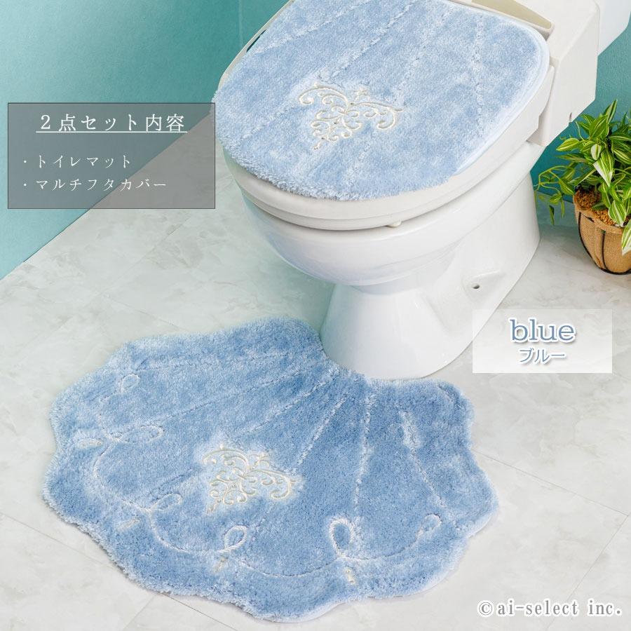aiトイレマット ＆ フタカバー 2点セット 吸着 タイプ 兼用フタカバー マルチ ロマンスシェル おしゃれ 高級 可愛い 北欧 エレガント 貝の形 海 アイボリー ブル |  | 01