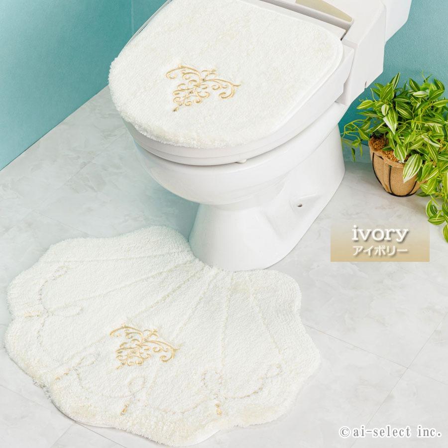 aiトイレマット ＆ フタカバー 2点セット 吸着 タイプ 兼用フタカバー マルチ ロマンスシェル おしゃれ 高級 可愛い 北欧 エレガント 貝の形 海 アイボリー ブル |  | 02
