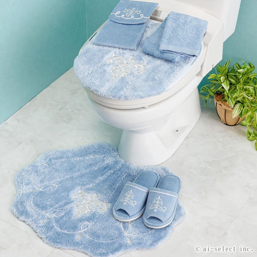 トイレ マット 5点セット 吸着 兼用フタカバー マルチ ロマンスシェル おしゃれ 高級 可愛い 北欧 エレガント 貝の形 海 ホワイト アイボリー ブルー ラメ ビジ |  | 02