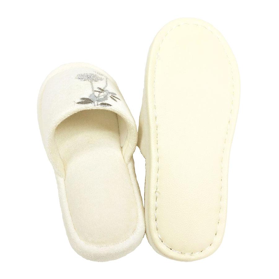 スリッパ　タオル生地　洗濯機で洗える　サリナ 植物モチーフ プランツ おしゃれ 浴用品とお揃いコーディネイト フリーサイズ トイレスリッパ アイボリー　グレ |  | 03