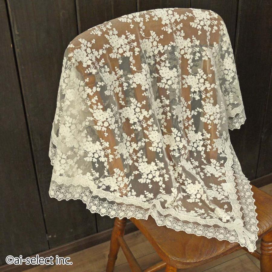 New ai 約90x90cm テーブルクロス チュールに刺繍 リボン が 可愛い