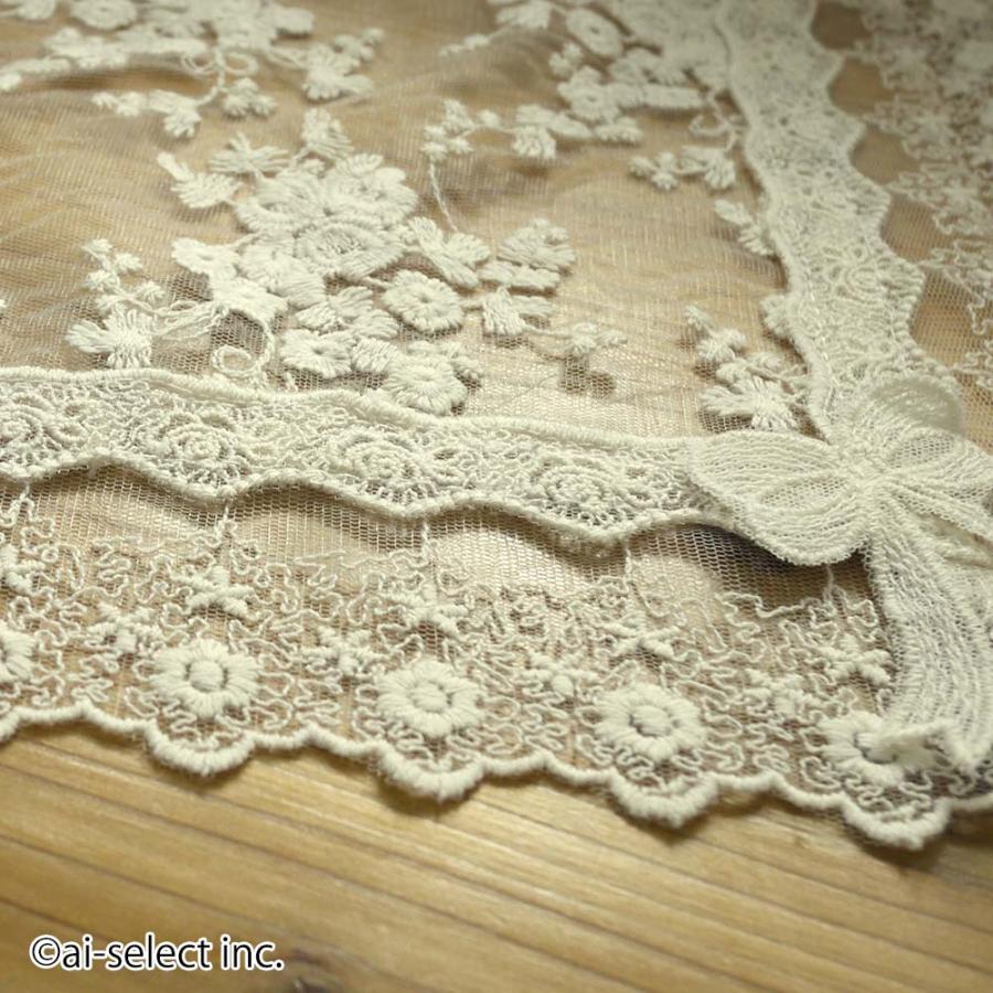 New ai 約90x90cm テーブルクロス チュールに刺繍 リボン が 可愛い