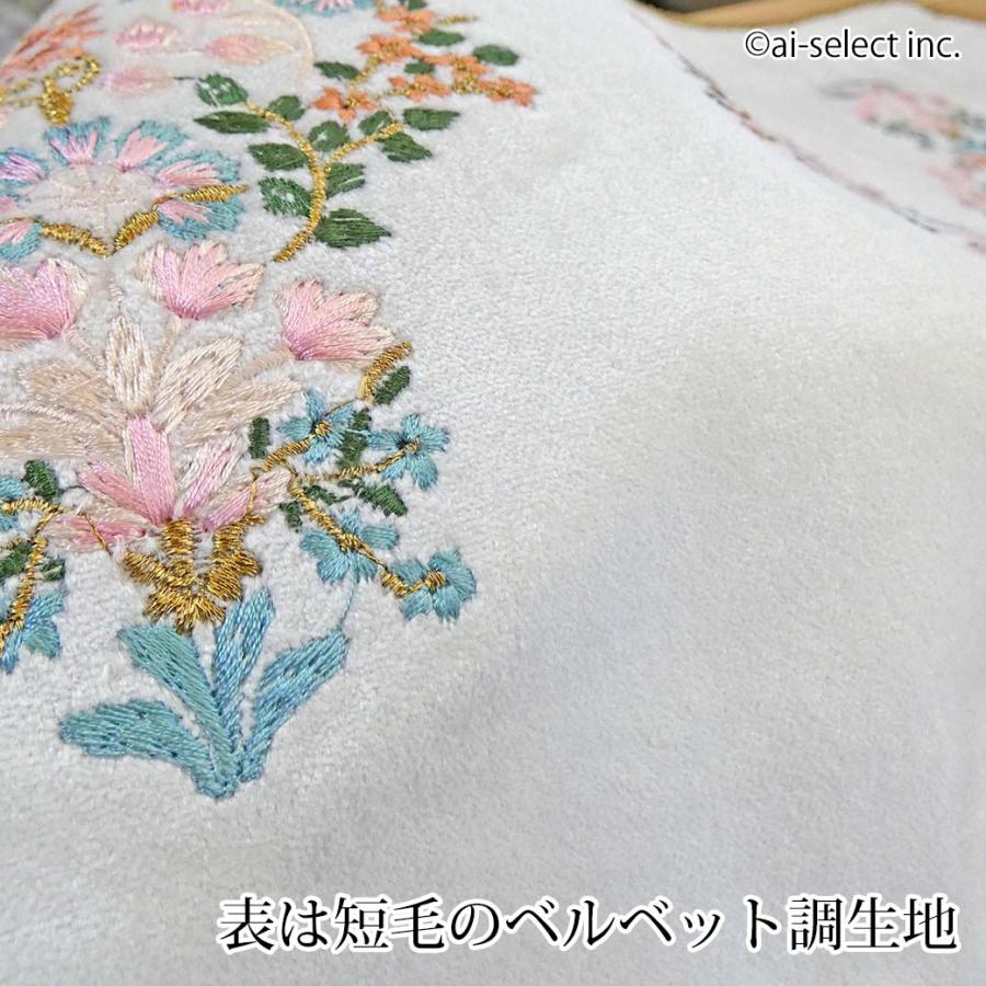 New 中材付きクッションカバー 30×50cm 華やか刺繍 ホワイト 長方形 即納 ヨーロピアン クラシカル ブレード付 ラグジュアリー 光沢 ソファー ベッドの画像