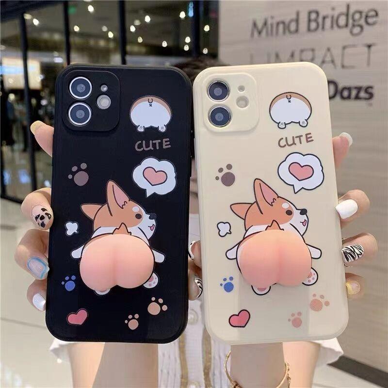 iPhone ケース 12 13 mini Pro Max コーギーのお尻 Q弾 3D スクイーズ