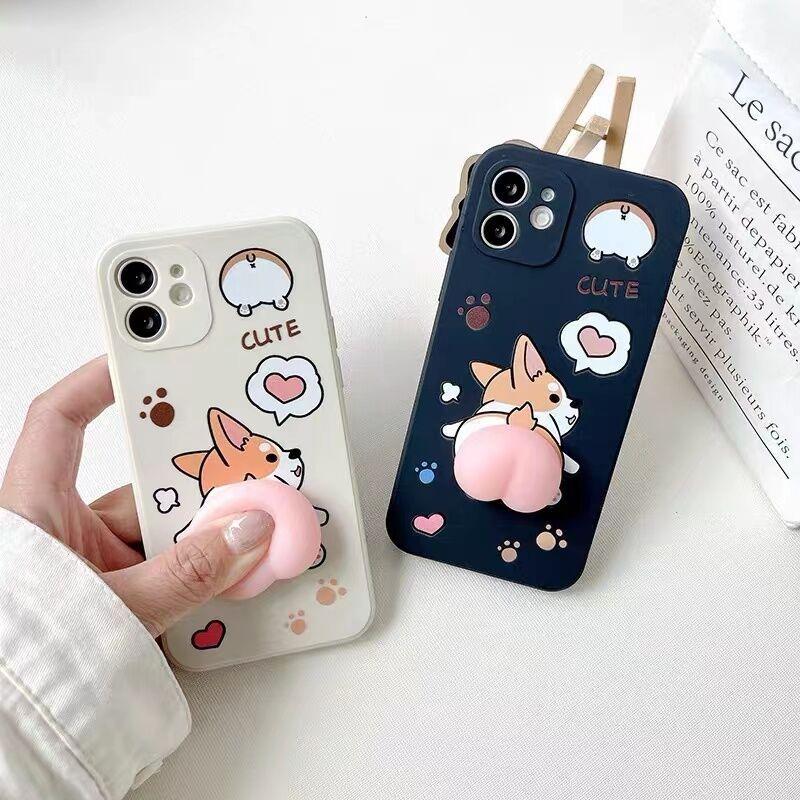 iPhone ケース 12 13 mini Pro Max コーギーのお尻 Q弾 3D スクイーズ