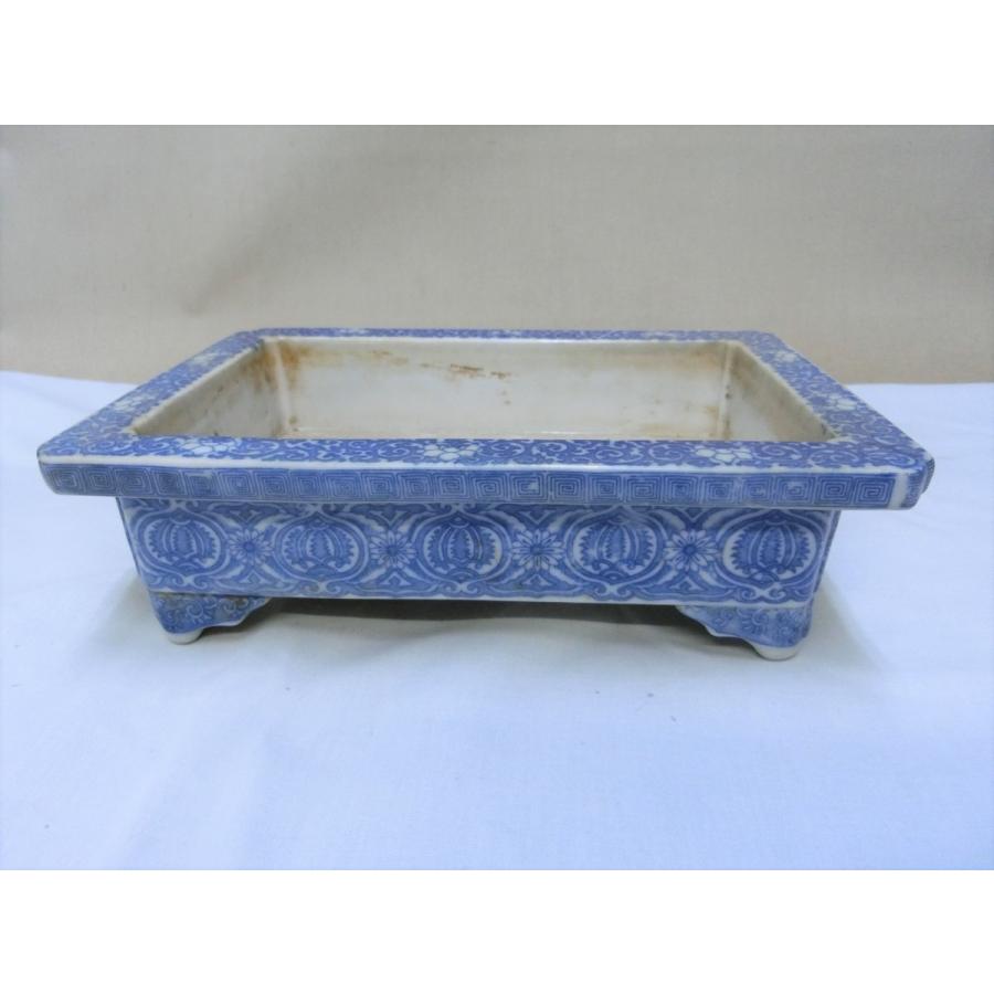 水盤 染付つる草文 伊万里 古い物 植木鉢 盆栽鉢 花台 鑑賞置物台 古民具 中国 古玩 家庭雑貨 骨董 仏具 アンティーク 美術工芸