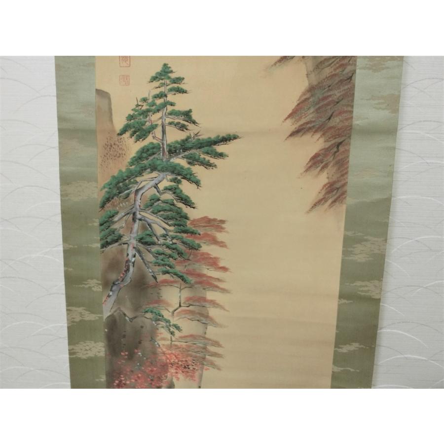 掛け軸 崖緑松 緑紅葉喜 朱印 掛軸 32 西尾廣耕 軸 骨董古美術 山水 御朱印 仏画 美術工芸 コレクション 絵画 美人画