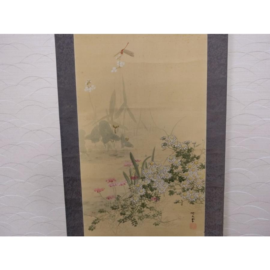 掛け軸 赤とんぼに花々 掛軸 23 白梅に鳥 白鷹 鴬図 骨董古美術 山水  
