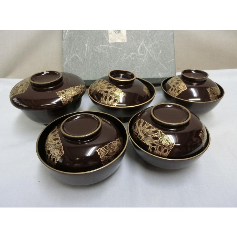 川連漆器お椀5客セット 秋田川連漆器木製本漆塗りおしゃれな蒔絵吸い物