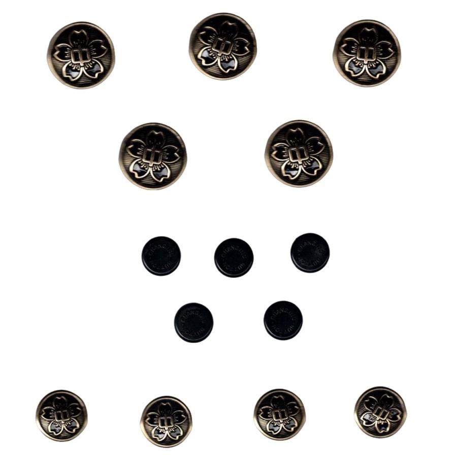 標準型学生服桜ボタンセット (大5個 小4個 裏5個)  黒詰襟学ラン釦(ぼたん)セット販売   制服 中学校上衣 (CHANGING BUTTON文字入り裏ボタン) | 