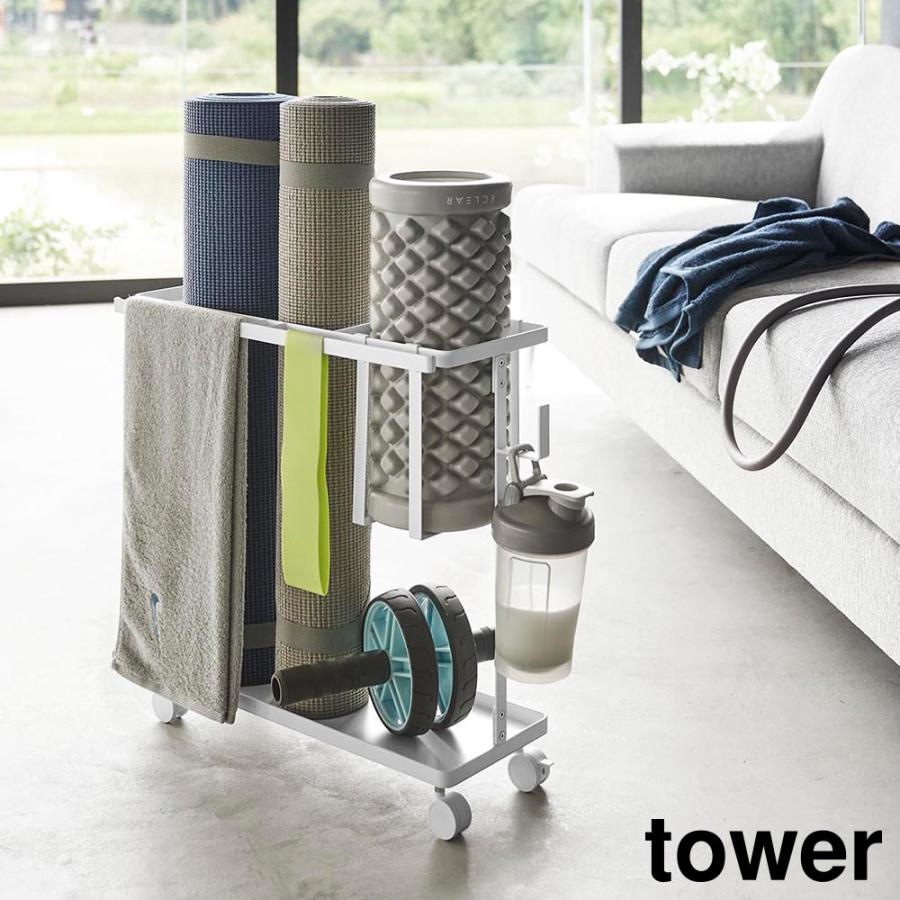 山崎実業　収納ラック　タワー　ブラック キャスター付きフィットネスグッズ収納ラック タワー 山崎実業 tower