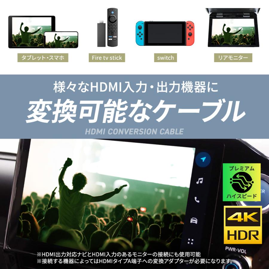 HDMIケーブル カーナビ Eタイプ Aタイプ 車 1.5m 純正ナビ スマホ ミラーリング 変換 接続 アダプター 配線 コード 車載ナビ プレミアムハイスピード AV003互換 | ダイハツ | 04