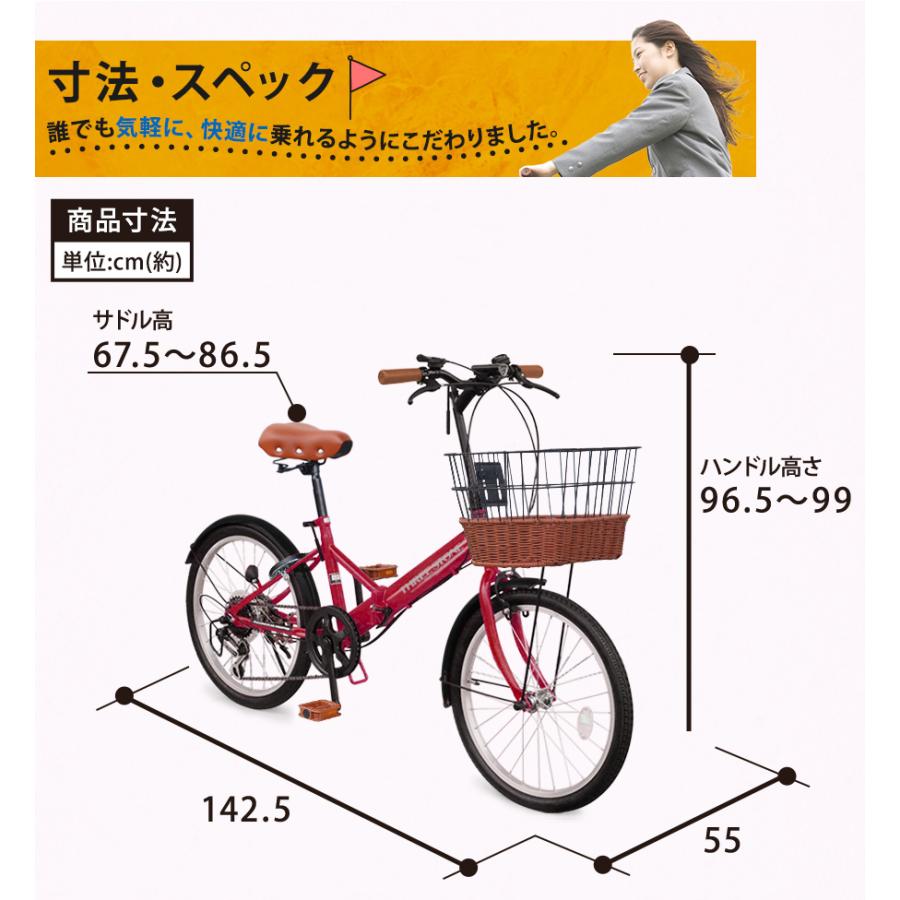 自転車 折りたたみ自転車 20インチ シマノ 社製 外装 6段 ギア 荷台 カゴ 付き フロント LEDライト プレゼント [TS-20] | アイジュサイクル | 20