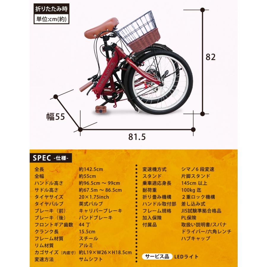自転車 折りたたみ自転車 20インチ シマノ 社製 外装 6段 ギア 荷台 カゴ 付き フロント LEDライト プレゼント [TS-20] | アイジュサイクル | 21
