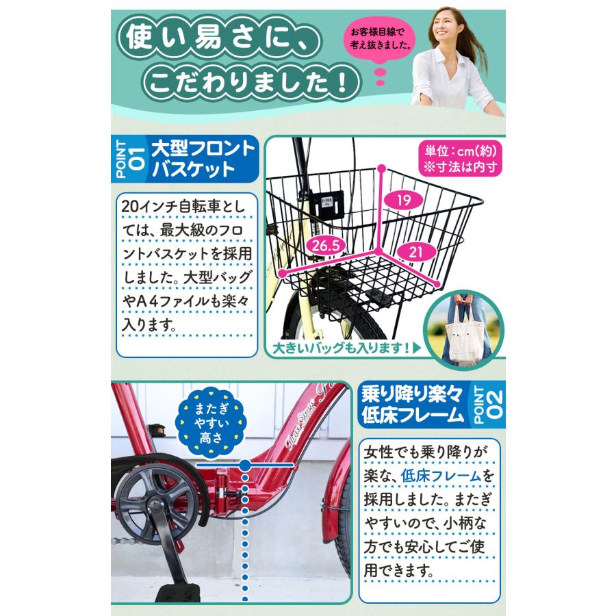 折りたたみ自転車 折り畳み自転車 20インチ 自転車 低床フレーム カゴ LEDライト サークル錠 メーカー保証 [TS20MB] | アイジュサイクル | 11