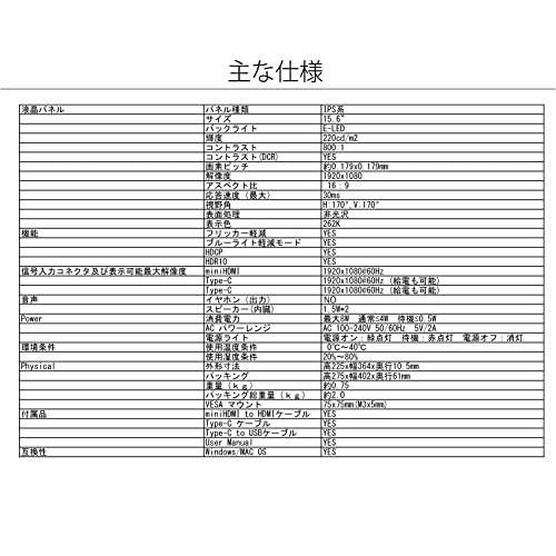 JAPANNEXT JN-MD-IPS1563FHDR-T 15.6型 タッチ対応モバイルモニター USB Type-C miniHDMI USB Type JN MD IPS1563FHDR JS1623852465(14320円)
