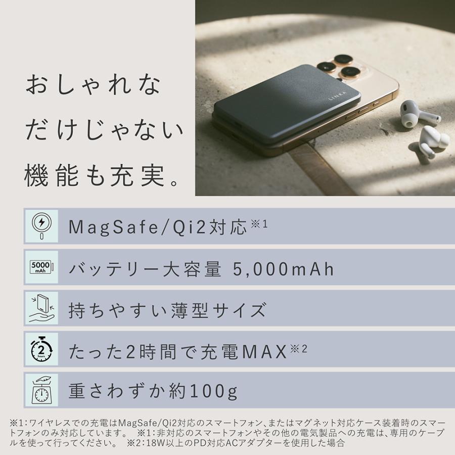 モバイルバッテリー 5000mAh 20W 1cm 100g 2h MagSafe PSE認証) LINKA
