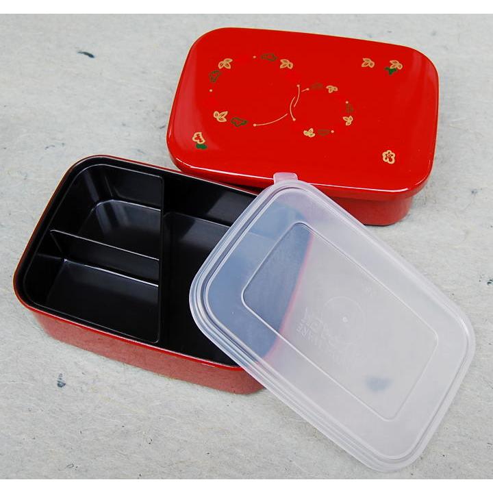 朱 弁当箱 2段 内蓋タッパー 仕切り付 600cc 松竹梅 ランチボックス レディース 女子 花柄 粗品 販促品 景品 会津漆器 会津塗 D107j029 会津の漆器屋yahoo 店 通販 Yahoo ショッピング