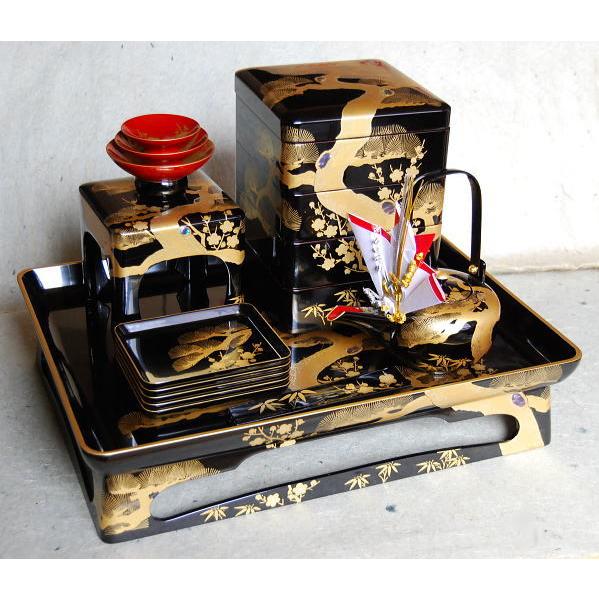 A2298】輪島塗 慶塚作 屠蘇器揃 松竹梅蒔絵 屠蘇台銚子盃盃台 共箱 正月