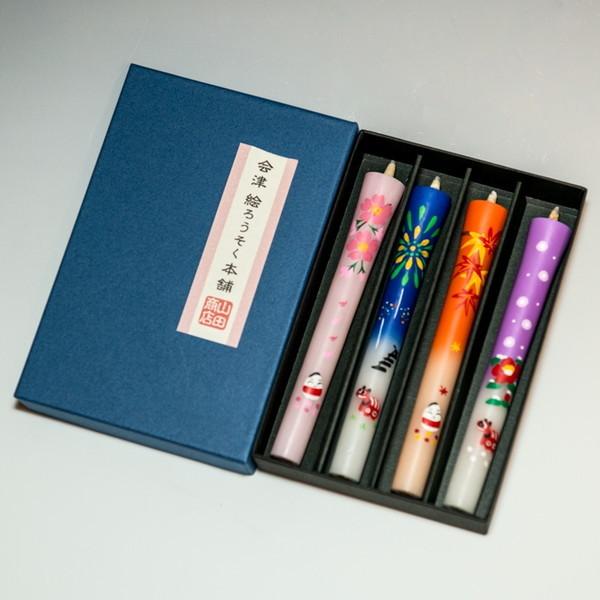 会津絵ろうそく 5号 4本入（箱） 会津の四季 : 会津絵ろうそく