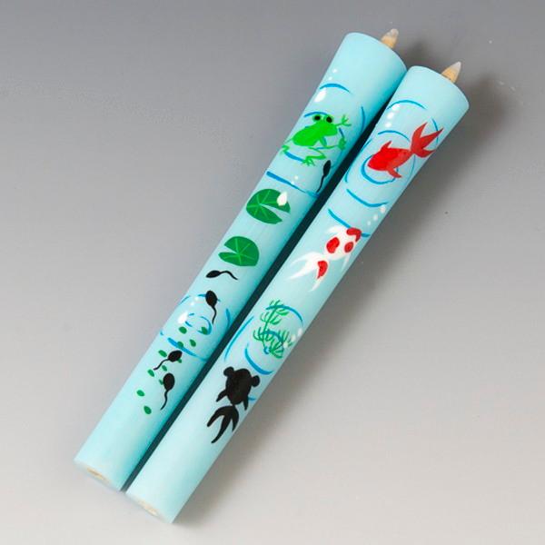 会津絵ろうそく 5号 2本入（箱） 夏／蛙・金魚 : 会津絵