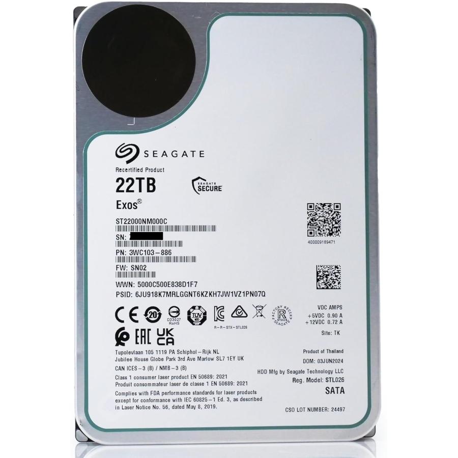 Exos Seagate 22TB SATA 512E CMR 内蔵ハードディスク 3.5 180日保証