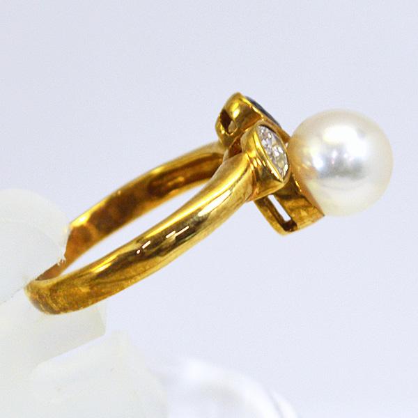 現品限り/S Pore エスポール K18ゴールド 18金 YG750/ダイヤモンド サファイヤ パール リング サファイア 真珠 7.5mm玉 指輪 誕生石 ジュエリー/11.5号 33017715の画像