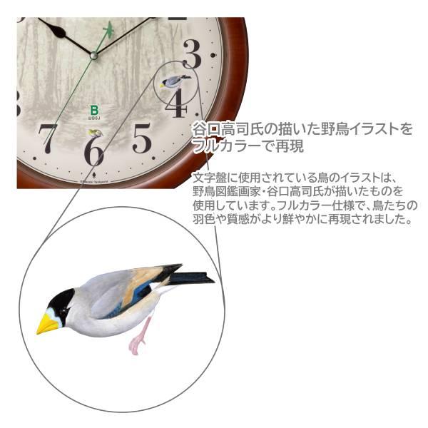 RHYTHM リズム 電波掛時計/日本野鳥の会 四季の野鳥 報時 掛時計412