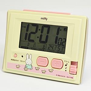 リズム時計 電波デジタル 目覚まし時計/ミッフィー R126 温湿度計 環境