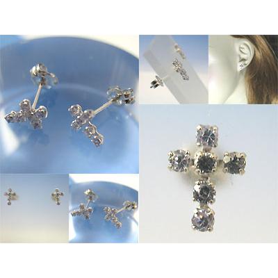 K18 K14WG 刻印有り　金　ホワイトゴールド　ピアス　天然石　ばら売り可能 ○【ラベンダーキュービック】 K14WG 14金 ホワイトゴールド クロス