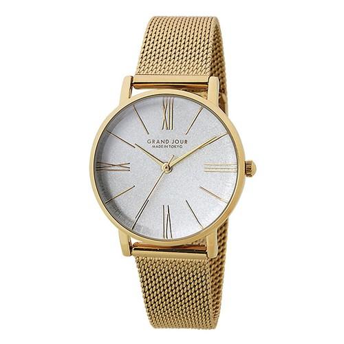 サンフレイム　レディスウォッチ　日本製腕時計/GRAND JOUR（グランジュール）　メッシュベルト　ゴールド　MJ-GJQA02-G(取）