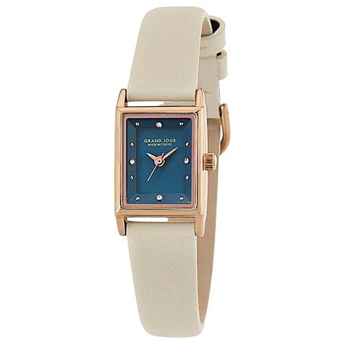 サンフレイム　レディスウォッチ　日本製腕時計/GRAND JOUR(グランジュール)　レザーベルト　角型ケース/グレー　グレージュ　MJ-GJQA04-GY(取）