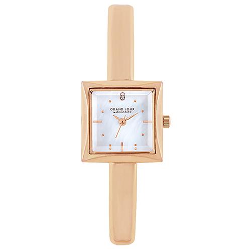 サンフレイム　GRAND JOUR(グランジュール)　スクエアバングルウォッチ　レディースウォッチ　日本製腕時計/ピンクゴールド　MJ-GJUA07-PG（取）