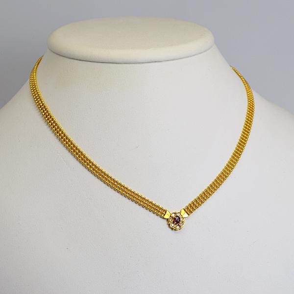 K18ゴールド 18金/ダイヤモンド ルビー ネックレス 0.14ct フラワー