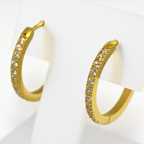ステンレス/ワンタッチピアス フープピアス/2mm×16mm ゴールドカラー