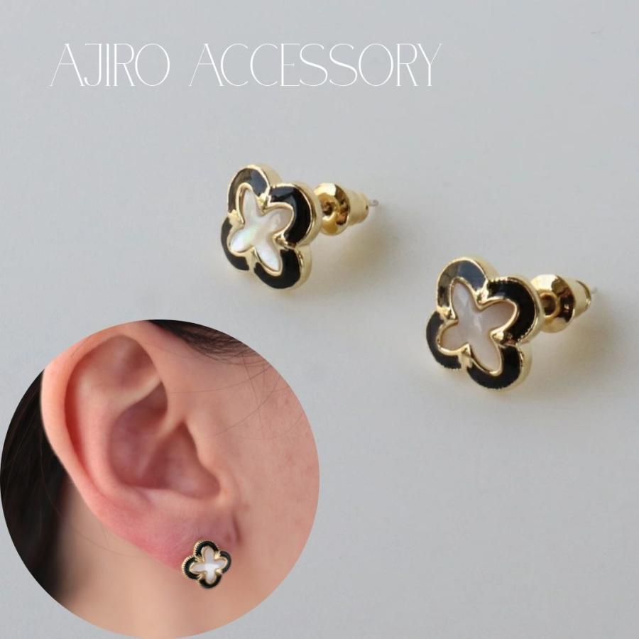 AJIRO ACCESSORY ピアス イヤリング ブラック フラワー 花 プチプラ
