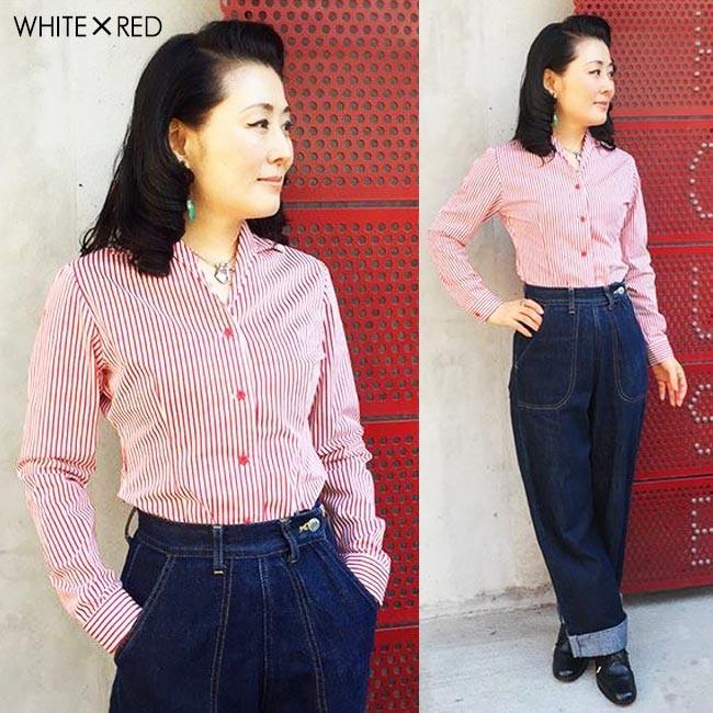 SAVOY CLOTHING Small collar Stripe Italian Blouse スモール