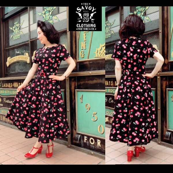 SAVOY CLOTHING Seersucker Cherry Doreen One-Piece チェリー