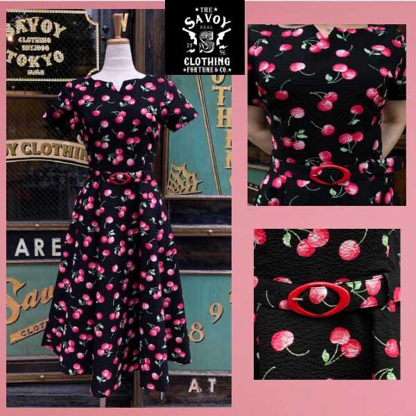 SAVOY CLOTHING Seersucker Cherry Doreen One-Piece チェリー
