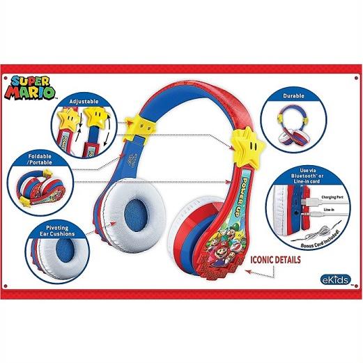 eKids【スーパーマリオ】 マリオ ワイヤレスヘッドホン 内臓マイク