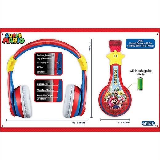 3倍(分割出品) ヘッドホン eKids【スーパーマリオ】 マリオ ワイヤレスヘッドホン 内臓