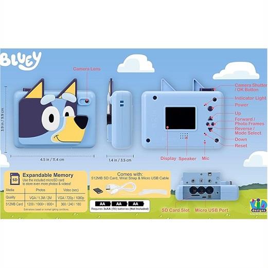 ekids Bluey】 ブルーイ キッズ デジカメ ビデオ録画と内蔵デジタル