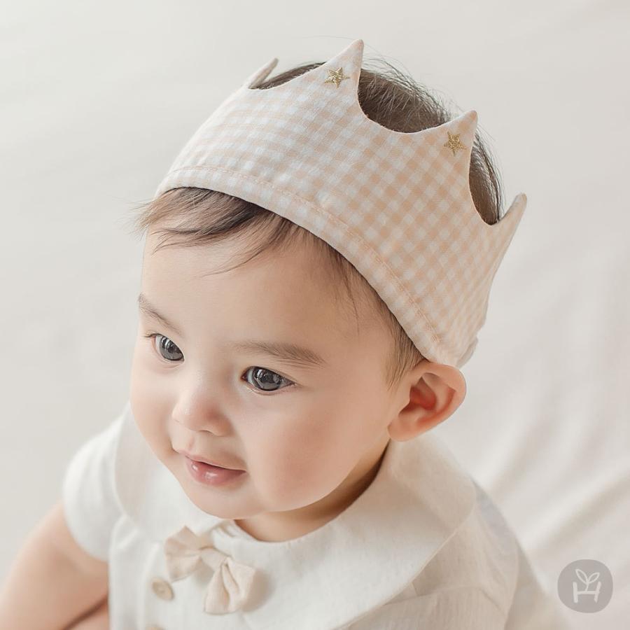 クラウンチェック柄 ベビーヘアバンド Happy Prince 誕生日 韓国 アクセサリー 子供服 帽子 飾り プレゼント キッズ 0歳 1歳 2歳 かわいい おしゃれ 男の子 素敵な