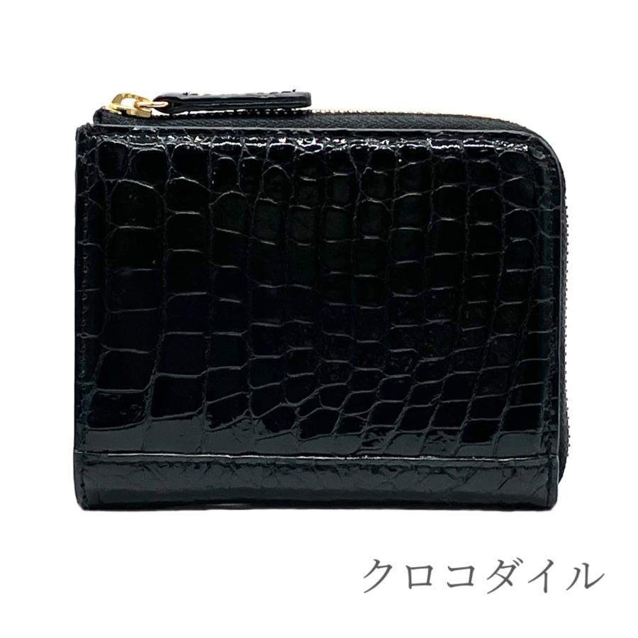 二つ折り財布 クロコダイル マット 黒 ブラック ワニ革 本革 大容量 ギフト