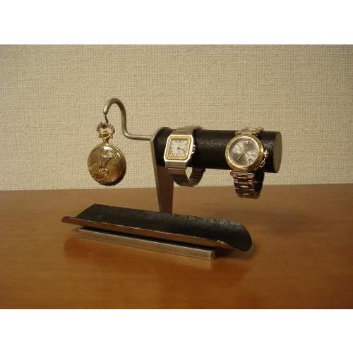 腕時計スタンド　時計スタンド　ブラックウオッチスタンドロングトレイ付き 腕時計スタンド オールブラック2本掛けだ円パイプトレイ、指輪