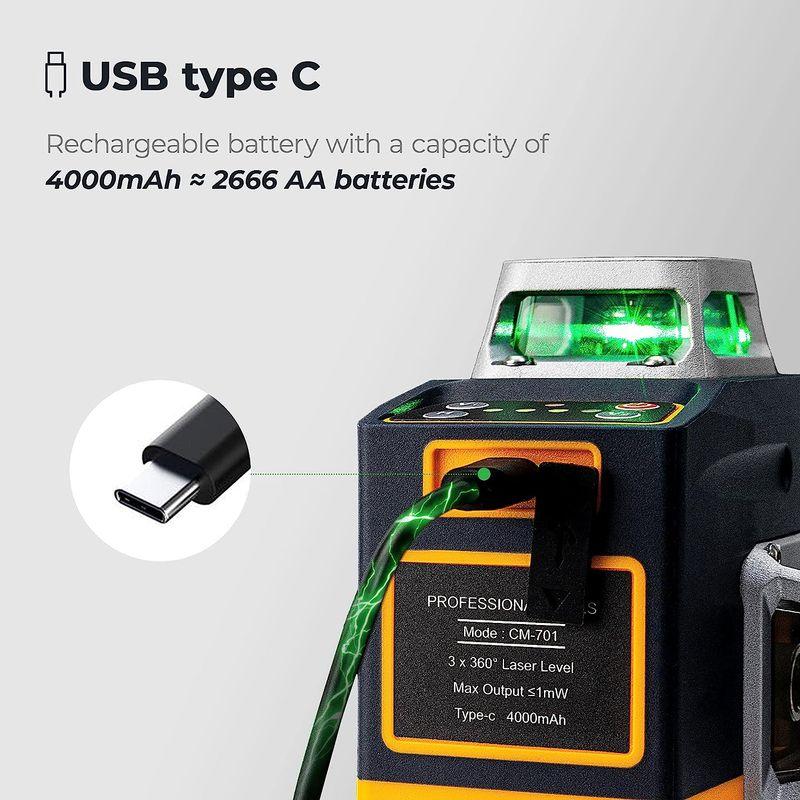 CIGMAN レーザー墨出し器 3x360°グリーンレーザー 水準器ツール 30