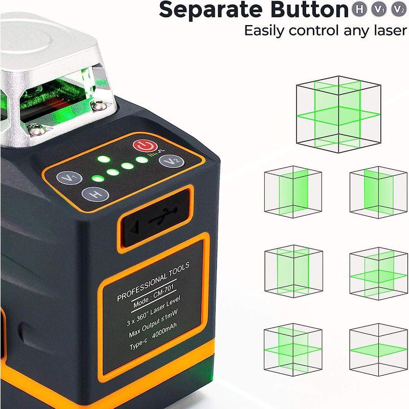 CIGMAN レーザー墨出し器 3x360°グリーンレーザー 水準器ツール 30