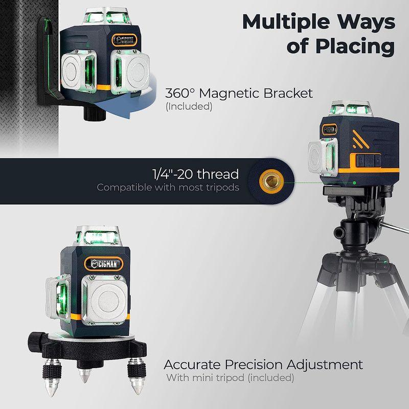 CIGMAN レーザー墨出し器 3x360°グリーンレーザー 水準器ツール 30