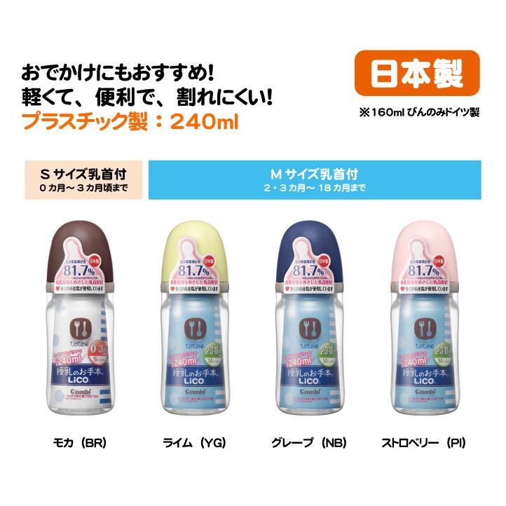 テテオ 授乳のお手本 LiCO 哺乳びん PP製 240ml Sサイズ乳首付 モカ（BR）｜akachandepart｜04